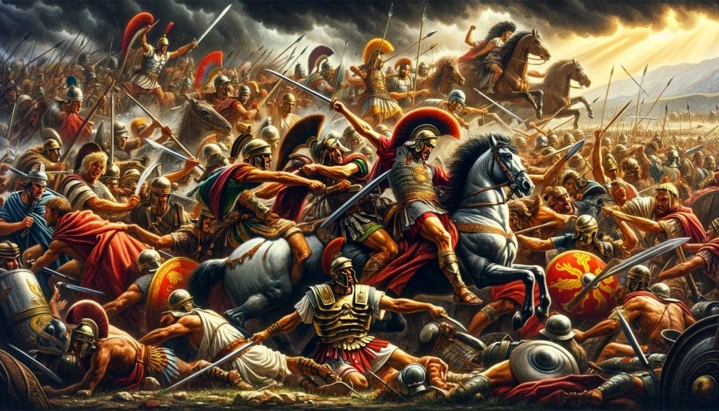 Illyrian warriors and Roman soldiers
