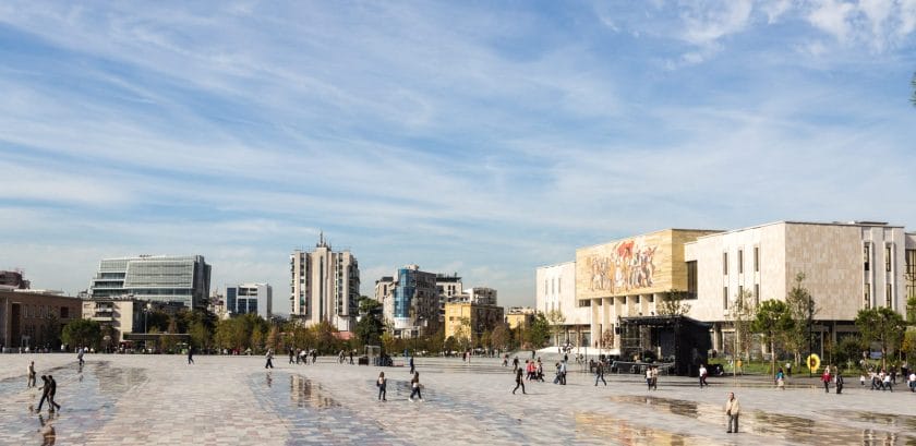 The main square in Tirana, the capital city of Albania