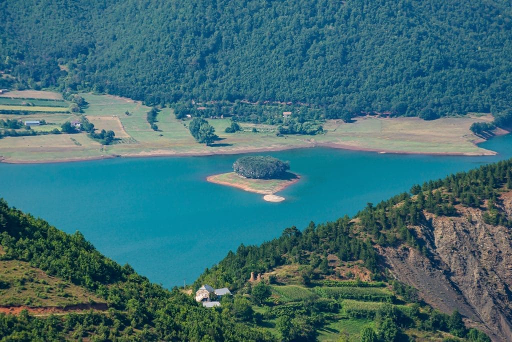 Fierza reservoir in Albania between Kukes and Fierze