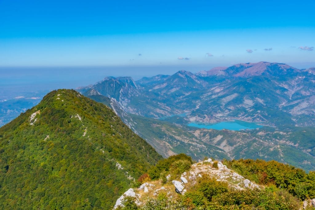 Mount Tujanit and Bovilla lake at Dajti national park in Albania