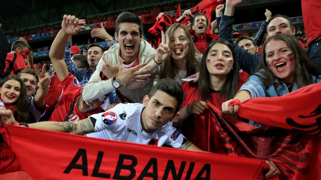 Albanian fans celebrating the Euro 2024 qualification