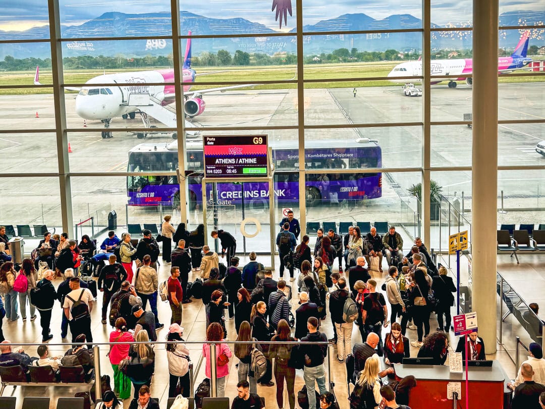 Airport terminal at the Tirana "Nënë Tereza" International Airport, Rinas, Albania