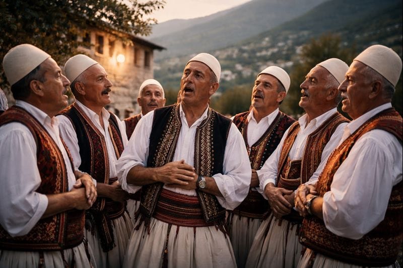 Albanian men singing Iso-polyphony